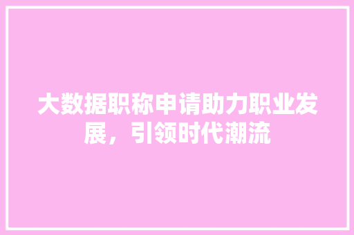 大数据职称申请助力职业发展，引领时代潮流