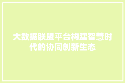 大数据联盟平台构建智慧时代的协同创新生态