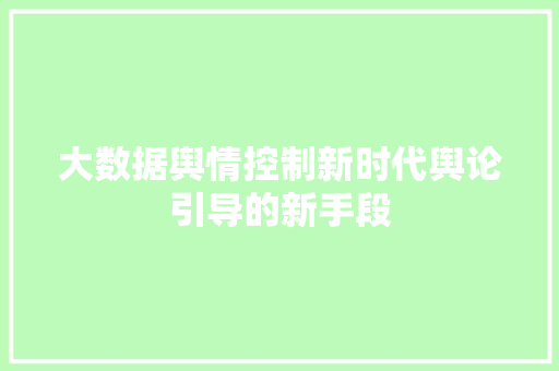 大数据舆情控制新时代舆论引导的新手段