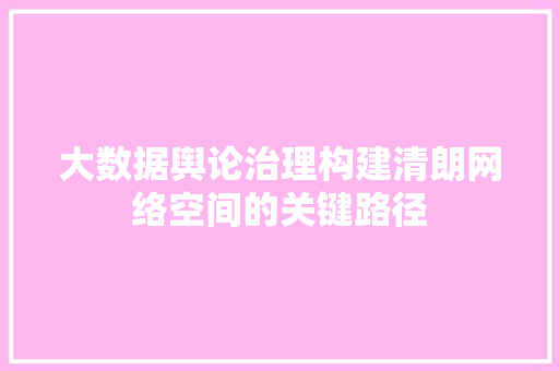 大数据舆论治理构建清朗网络空间的关键路径 友链在线