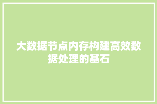 大数据节点内存构建高效数据处理的基石