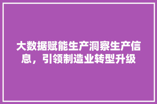 大数据赋能生产洞察生产信息，引领制造业转型升级
