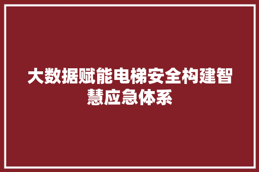 大数据赋能电梯安全构建智慧应急体系