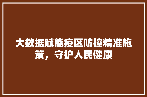 大数据赋能疫区防控精准施策，守护人民健康