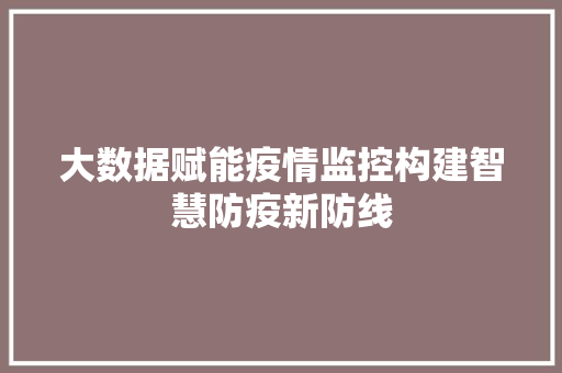 大数据赋能疫情监控构建智慧防疫新防线