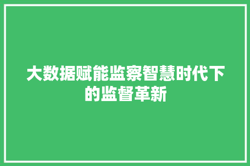 大数据赋能监察智慧时代下的监督革新