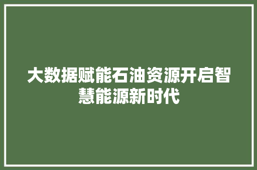 大数据赋能石油资源开启智慧能源新时代