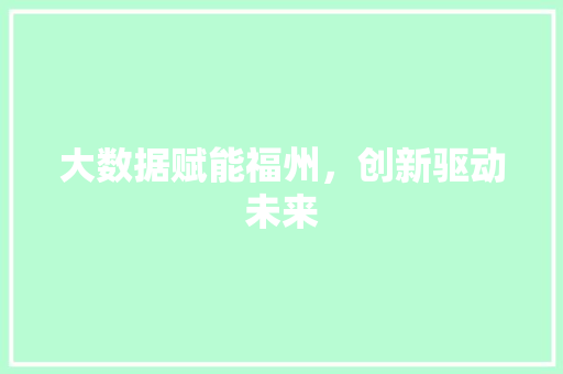 大数据赋能福州，创新驱动未来