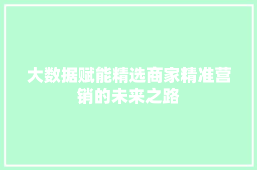 大数据赋能精选商家精准营销的未来之路