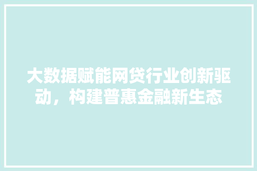 大数据赋能网贷行业创新驱动，构建普惠金融新生态