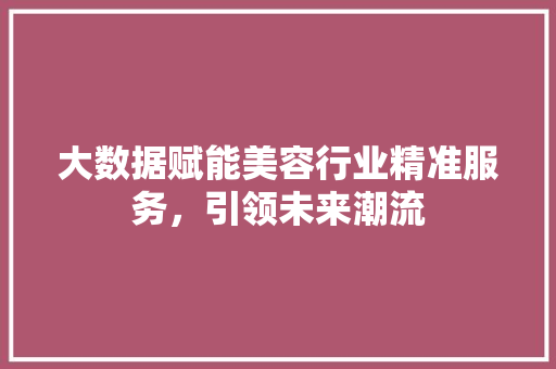 大数据赋能美容行业精准服务，引领未来潮流