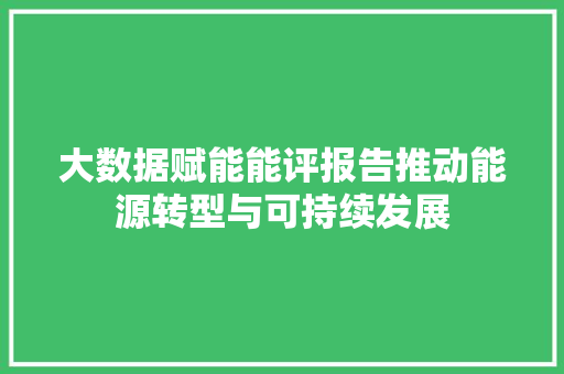 大数据赋能能评报告推动能源转型与可持续发展