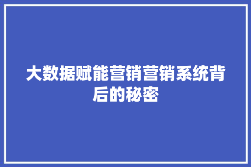 大数据赋能营销营销系统背后的秘密