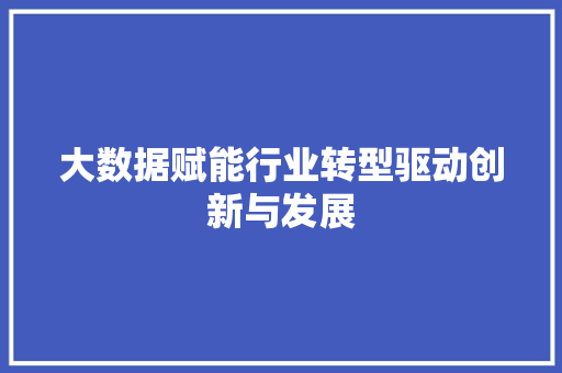 大数据赋能行业转型驱动创新与发展