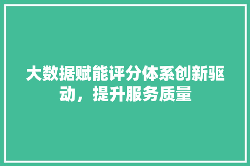 大数据赋能评分体系创新驱动，提升服务质量