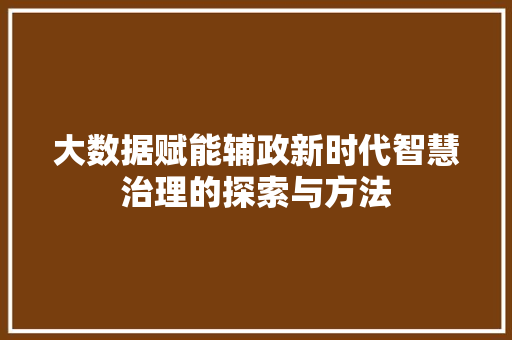 大数据赋能辅政新时代智慧治理的探索与方法