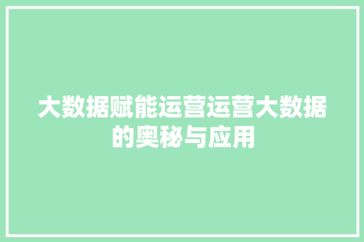 大数据赋能运营运营大数据的奥秘与应用