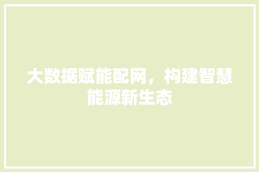 大数据赋能配网，构建智慧能源新生态
