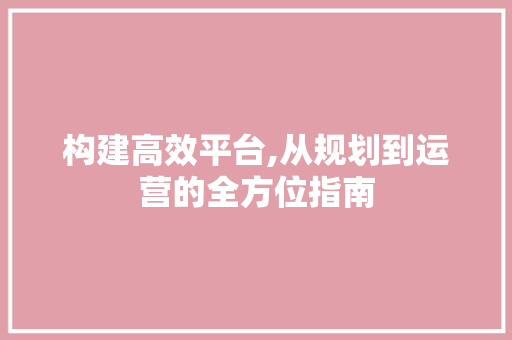 构建高效平台,从规划到运营的全方位指南 构建高效平台,从规划到运营的全方位指南 WordPress教程
