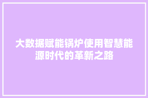 大数据赋能锅炉使用智慧能源时代的革新之路