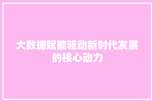 大数据赋能驱动新时代发展的核心动力