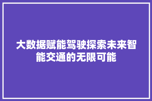 大数据赋能驾驶探索未来智能交通的无限可能