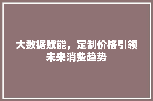 大数据赋能，定制价格引领未来消费趋势