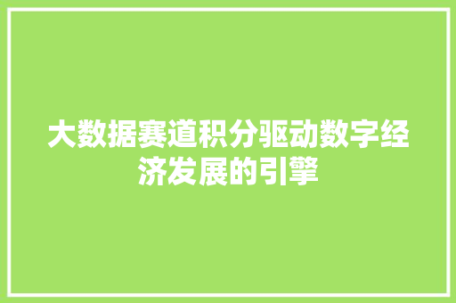 大数据赛道积分驱动数字经济发展的引擎