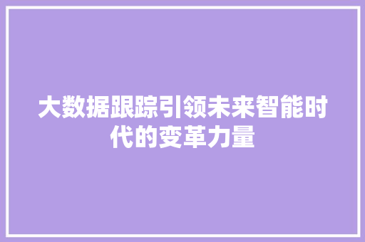 大数据跟踪引领未来智能时代的变革力量