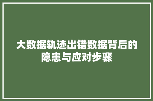 大数据轨迹出错数据背后的隐患与应对步骤