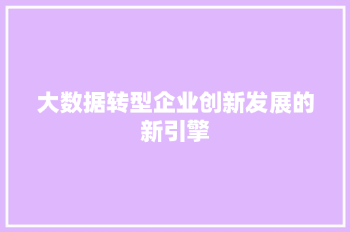 大数据转型企业创新发展的新引擎