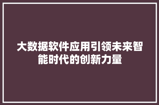 大数据软件应用引领未来智能时代的创新力量