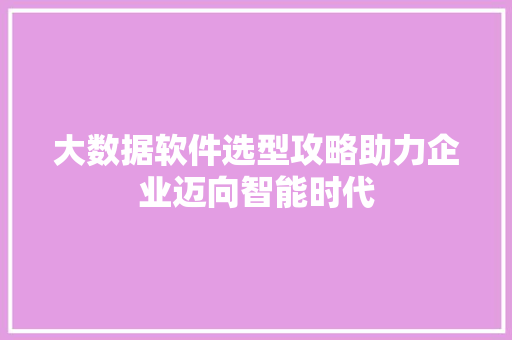 大数据软件选型攻略助力企业迈向智能时代