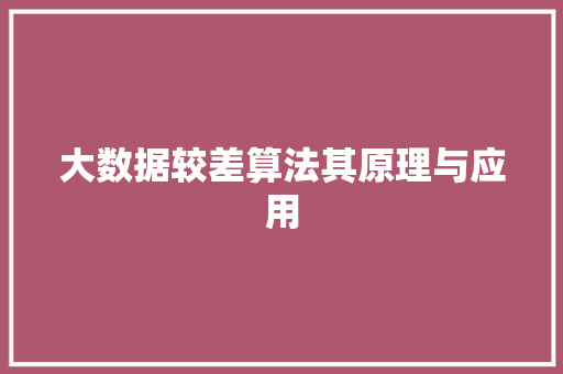 大数据较差算法其原理与应用