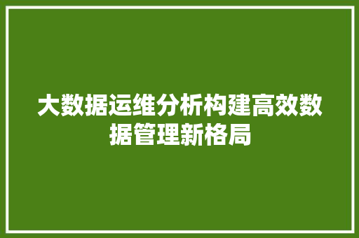 大数据运维分析构建高效数据管理新格局