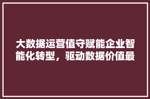 大数据运营值守赋能企业智能化转型，驱动数据价值最大化