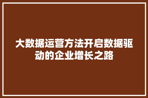 大数据运营方法开启数据驱动的企业增长之路
