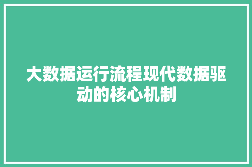 大数据运行流程现代数据驱动的核心机制