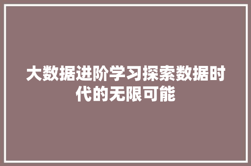 大数据进阶学习探索数据时代的无限可能