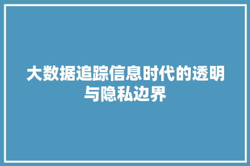 大数据追踪信息时代的透明与隐私边界
