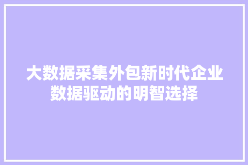 大数据采集外包新时代企业数据驱动的明智选择