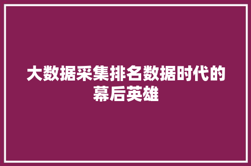 大数据采集排名数据时代的幕后英雄