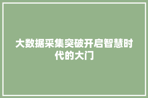 大数据采集突破开启智慧时代的大门