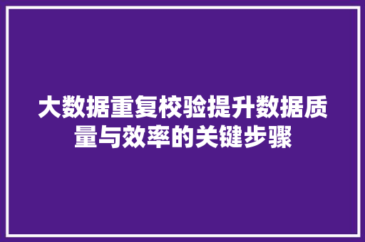 大数据重复校验提升数据质量与效率的关键步骤