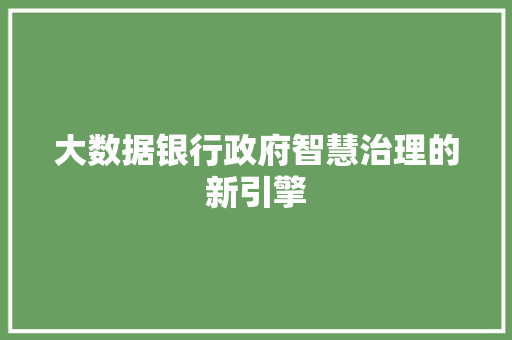 大数据银行政府智慧治理的新引擎