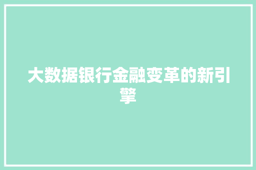 大数据银行金融变革的新引擎