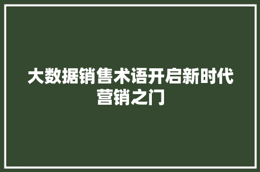 大数据销售术语开启新时代营销之门