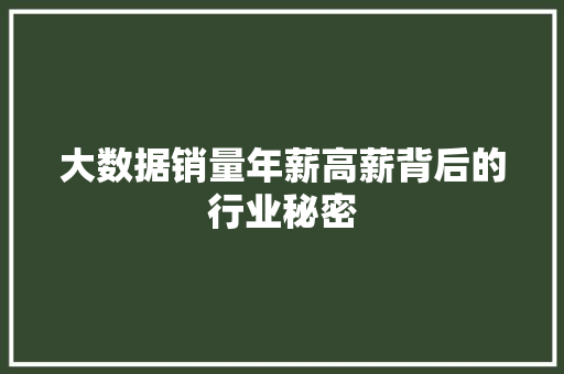 大数据销量年薪高薪背后的行业秘密