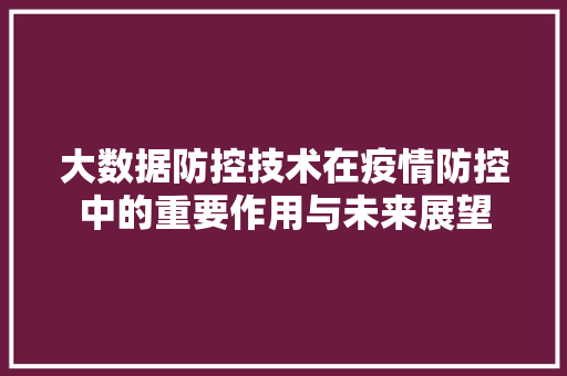 大数据防控技术在疫情防控中的重要作用与未来展望