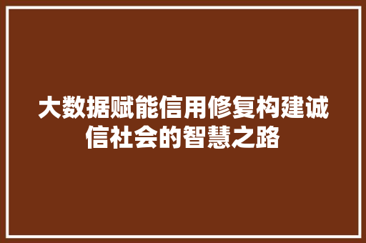 大数据赋能信用修复构建诚信社会的智慧之路